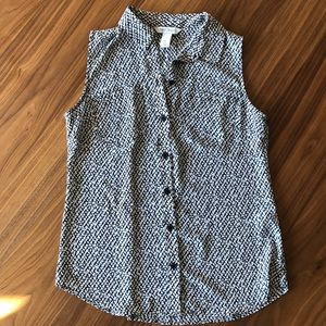 White House Black Market Sleeveless Blouse, Black and White, Size 2